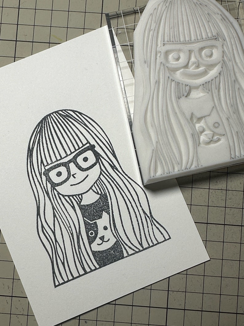 Custom portrait rubber stamp, Personalized portrait illustration service, Hand carved stamp image 5