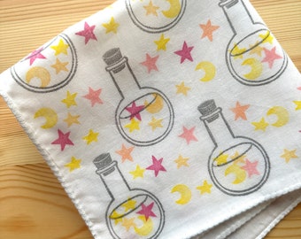 Magic potion handkerchief, Ladies cotton hankie, Hand printed textile, Best friend gift