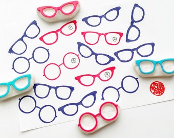 Eye glasses rubber stamps, Sunglasses stamps, Hand carved stamps by talktothesun