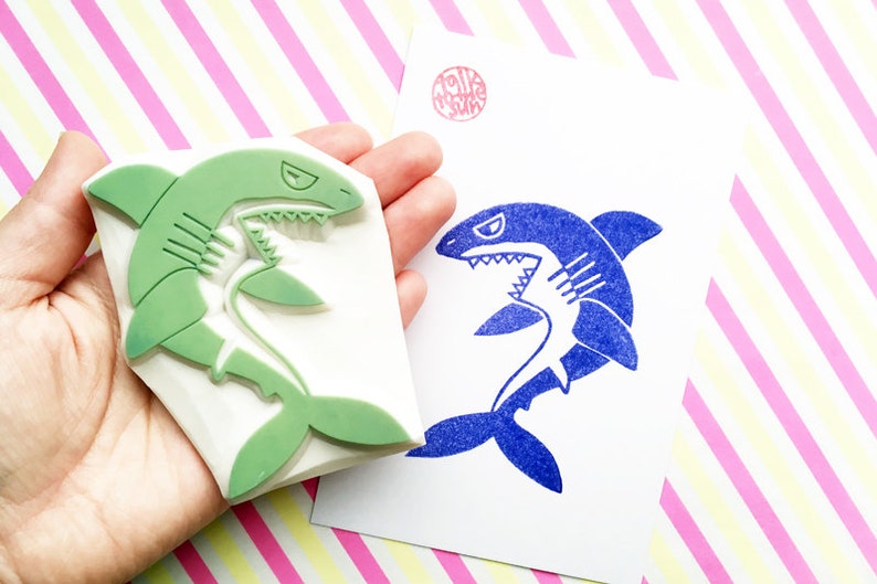 Shark rubber stamp jaws stamp sea animal stamp ocean Etsy