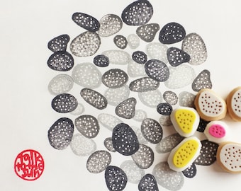 Pebble Rubber Stamp Set | Hand Carved Stamps | Wabi-Sabi Design | Style No.1