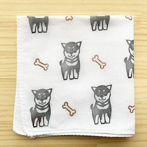 Shiba Inu Puppy Hand Printed Japanese Cotton Handkerchief: Eco-Friendly Gift for Dog Lovers