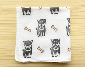 Shiba inu handkerchief, Kids cotton hankie, Japanese hand towel, Dog lover gift