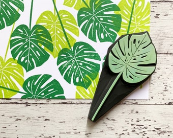 Monstera leaf rubber stamp, Tropical leaf stamp, Hand carved stamp by talktothesun