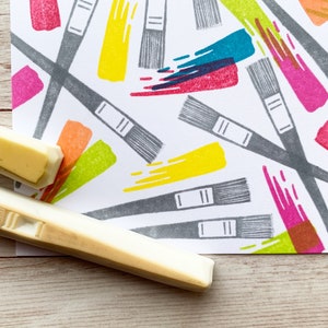 Kunst Stempel Set: Pinsel und Paint Splash handgeschnitzte Stempel