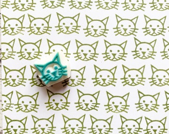 Cat rubber stamp, Cute animal stamp, Hand carved stamp, Gift for cat lovers