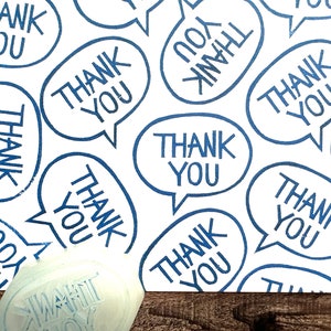 Bedankt rubberstempel, tekstballonstempel, handgesneden stempel, cadeau voor crafter