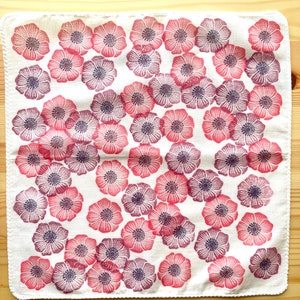 Anemone flower handkerchief, Ladies cotton hankie, Japanese hand towel, Eco friendly gift image 4