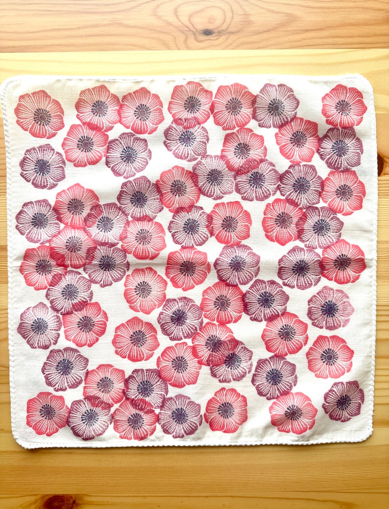 Anemone flower handkerchief, Ladies cotton hankie, Japanese hand towel, Eco friendly gift image 4