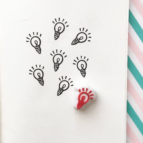 Light Bulb Rubber Stamp Eureka Stamp Hand Carved Stamp Etsy