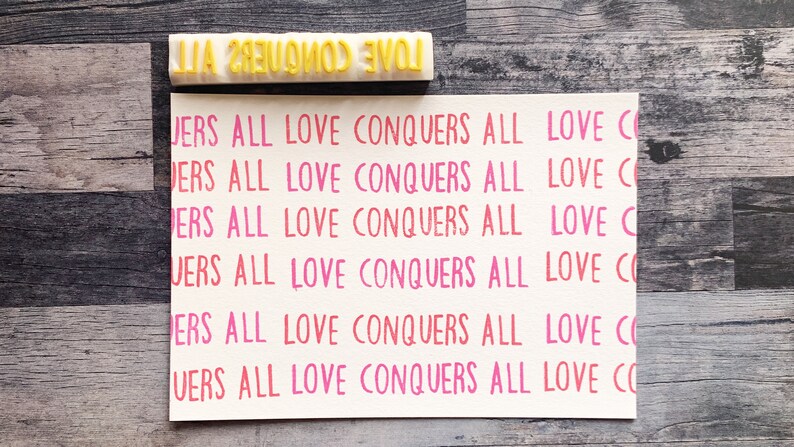 Love conquers all rubber stamp, Mindfulness quote stamp, Hand carved stamp by talktothesun image 2