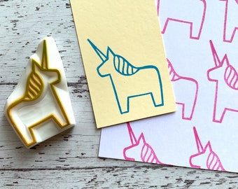 Unicorn rubber stamp, Dala horse stamp, Hand carved stamp by talktothesun