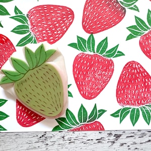 Stempel aardbei, fruitstempel voor kaarten maken, handgesneden stempel, cadeau voor crafter