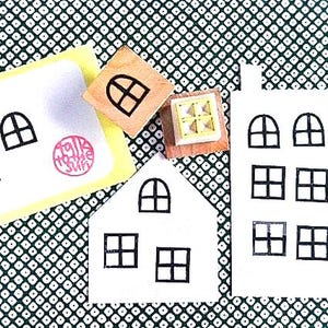 Window Rubber Stamp Set : House Inspired Hand Carved Stamps