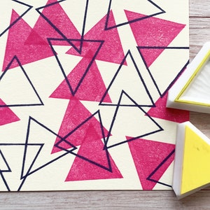 Triangle rubber stamp set, Outline & solid triangle, Hand carved stamps by talktothesun