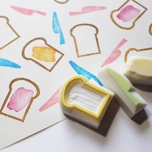 Toast rubber stamp set, Bread jam & knife stamps, Hand carved stamps by talktothesun image 1