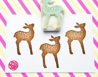 Deer rubber stamp, Fawn stamp, Hand carved stamp, Gift for friends