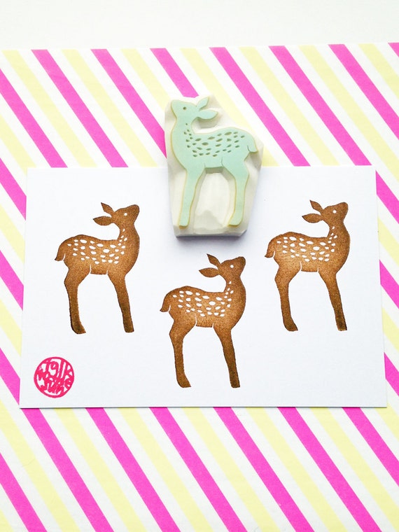 Deer rubber stamp fawn stamp hand carved stamp by Etsy