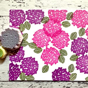 Juego de sellos de goma de hortensias, sellos de flores y hojas, sellos tallados a mano, regalo artesanal para un amigo.