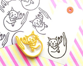 Cozy Cat Rubber Stamp | Hand Carved Stamp | Journaling Card Making