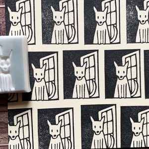 Dog by the window rubber stamp, Cute animal stamp, Hand carved stamp, Dog lover gift