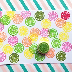 Citrus slice rubber stamp, Lemon slice stamp, Hand carved stamp by talktothesun