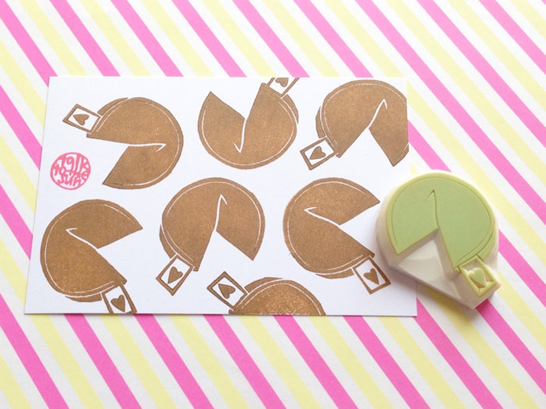 Fortune Cookie Rubber Stamp Biscuit Stamp Hand Carved Stamp Etsy
