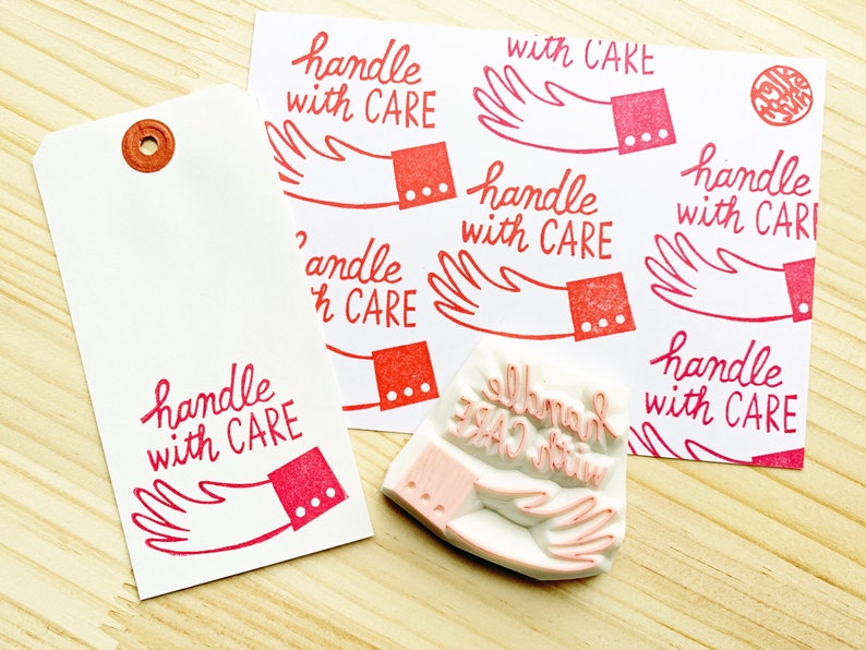 handle with care rubber stamp | hand stamp | hand carved stamp | handle with care rubber stamp | hand stamp | hand carved stamp |