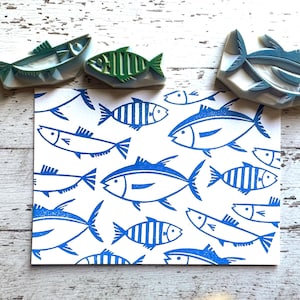 Tampon en caoutchouc poisson, tampon animal marin, tampon sculpté à la main, cadeau artisanal pour les créatifs