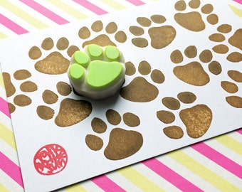 Dog paw print rubber stamp, Cat paw print stamp, Hand carved stamp by talktothesun