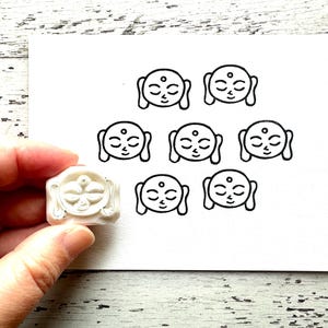 Jizo-sama rubber stamp, Japanese Buddhism guardian deity of children, Hand carved stamp for journaling