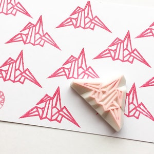 Origami crane rubber stamp, Japanese paper crane stamp, Hand carved stamp image 3