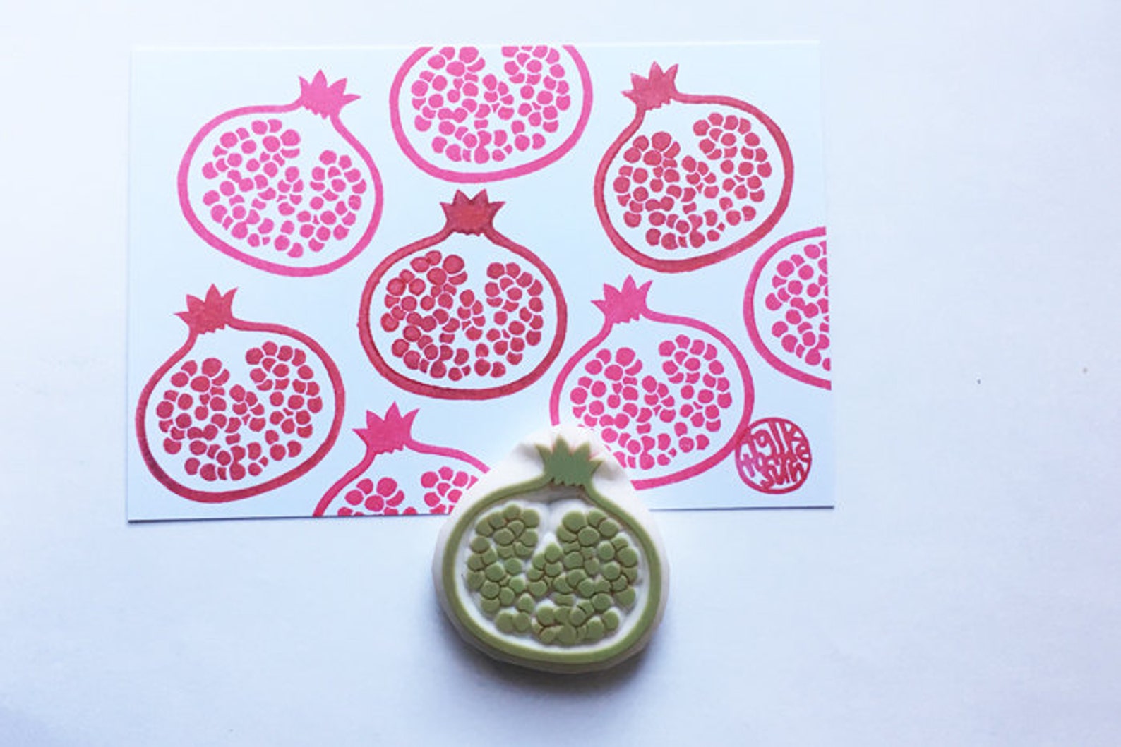 Pomegranate rubber stamp tropical fruit stamp botanical | Etsy