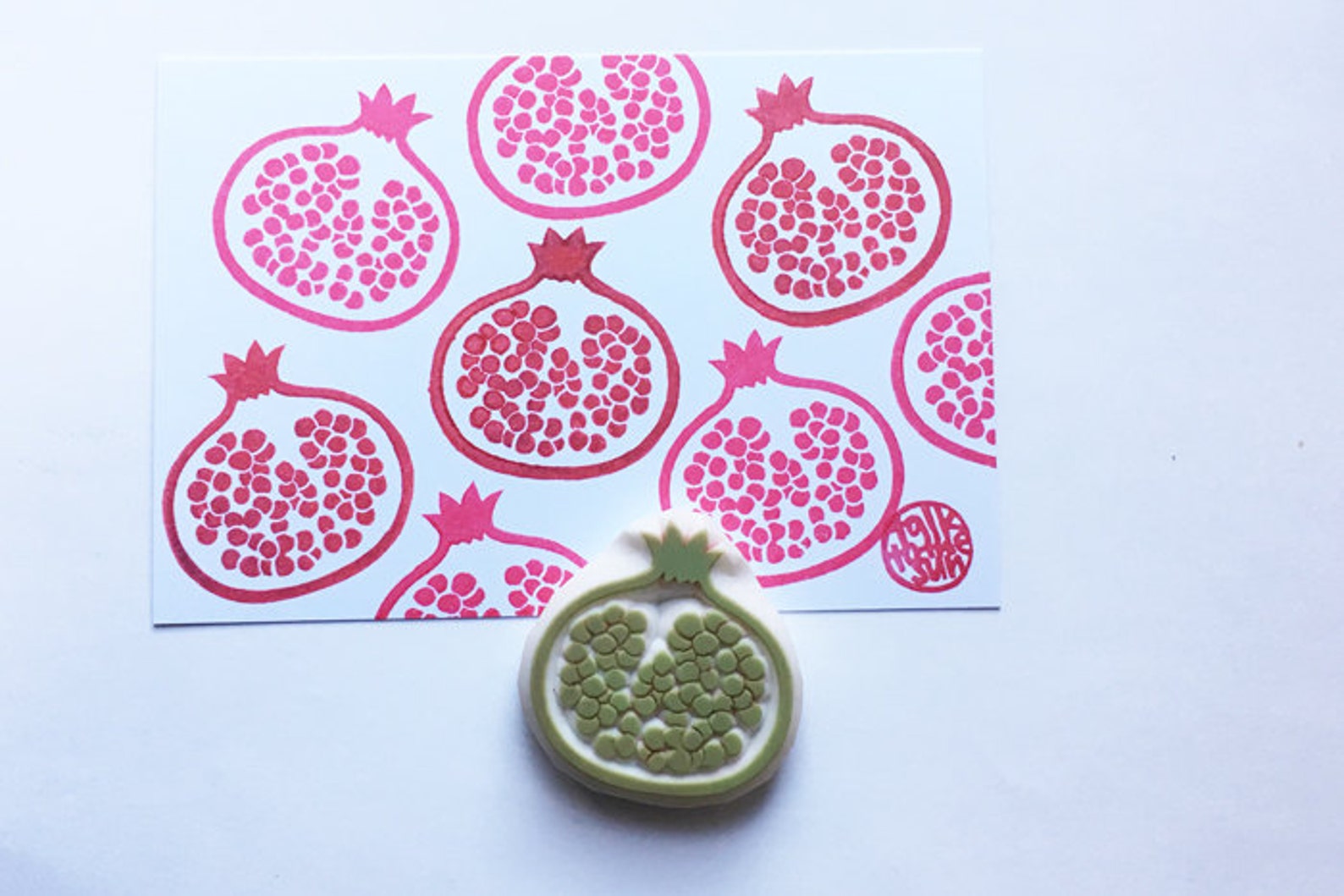 Pomegranate rubber stamp fruit stamp hand carved stamp by Etsy