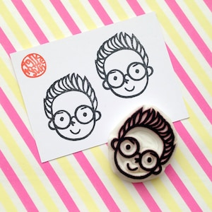 Happy Boy Hand Carved Rubber Stamp: Journaling & Card Making