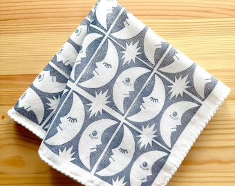 Twin moon handkerchief, Ladies cotton hankie, Japanese hand towel, Nature lover gift