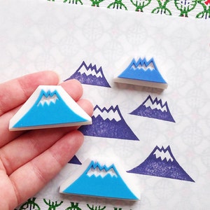 Snowy mountain rubber stamp set, Earth landscape stamp, Hand carved stamps image 2