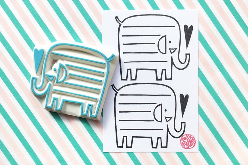 Elephant Rubber Stamp Address Label Stamp Hand Carved Stamp Etsy