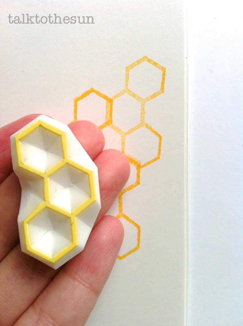 Beehive rubber stamp, Geometric pattern stamp, Hand carved stamp by talktothesun image 3