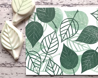 Simple leaf rubber stamp, Botanical pattern stamp, Hand carved stamp by talktothesun