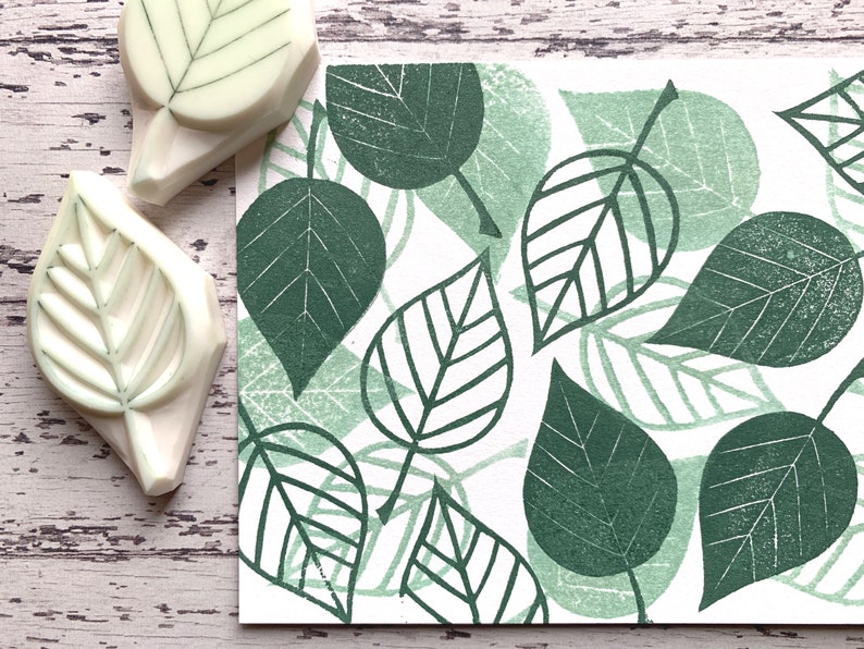 Simple leaf rubber stamp, Botanical pattern stamp, Hand carved stamp by talktothesun image 1