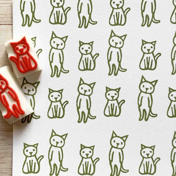 Cat rubber stamp set, Hand carved stamps by talktothesun, Gift for cat lovers