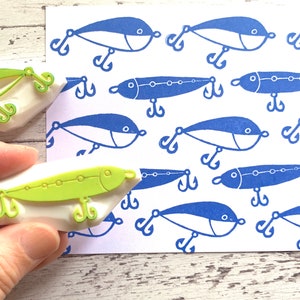 Tampons en caoutchouc pour leurres de pêche, Tampon pour équipement de pêche, Tampon sculpté à la main, Cadeau artisanal pour papa
