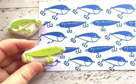 Fishing Lure Rubber Stamps, Fishing Equipment Stamp, Hand Carved Stamps,  Gift for Kids 
