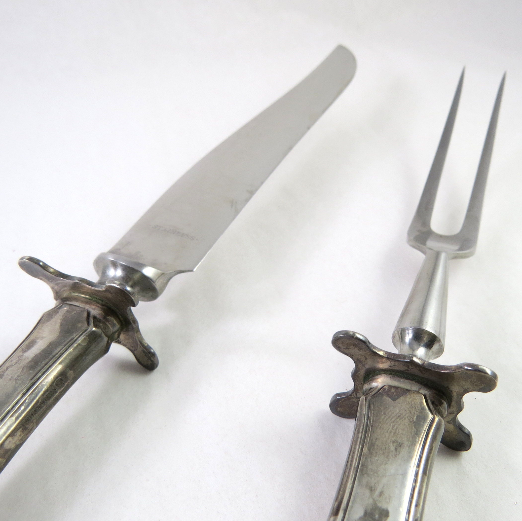 Vintage Carving Set, Carving Knife and Fork With Knife Rest Legs
