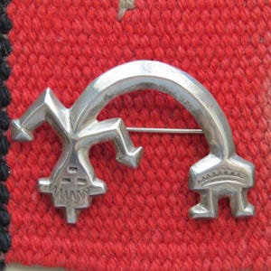 Silver Yei Brooch, Navajo Sand Cast Signed FJ, Frances Jones American Indian Handstamped, Yeibichai Rainbow Yei Pin