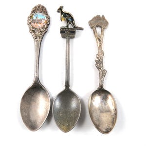 Vintage Australia, New Zealand Collector Spoon Lot, Post Office Christchurch NZ, Kangaroo, Opal, Instant Collection Travel Souvenir Spoons