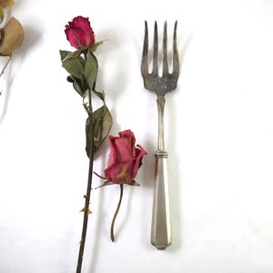 Vintage Serving Fork, Tarnished, Sterling Handle, Large Cold Meat Fork