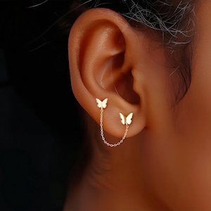 Sterling Silver Butterfly Earrings With Zircon/Pave Butterfly Stud Earrings/Cubic Zirconia Butterfly Studs/Tiny Silver Studs for Women Girls