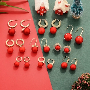 Christmas Red Series Earrings/Christmas Earrings/Ornament Earring/Red Earrings/Christmas Gift/Traditional Christmas Bow Earring/Gift For Her